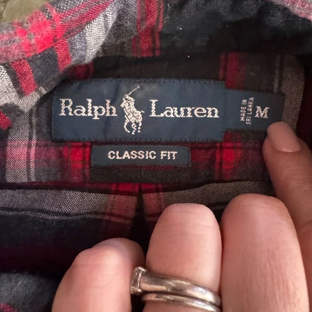 Ralph Lauren Mens Classic Red Black Plaid Button Down Shirt Thick Size M Pony - Picture 4 of 8